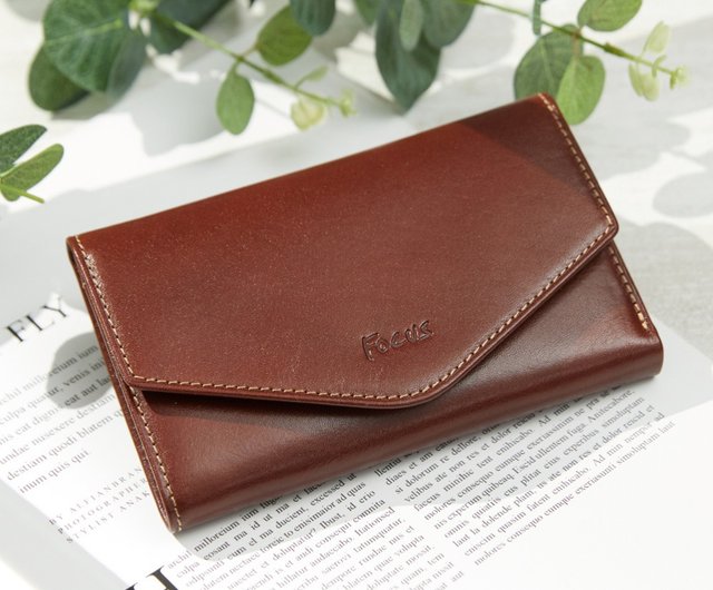 Genuine leather envelope three-fold women's middle folder/thin