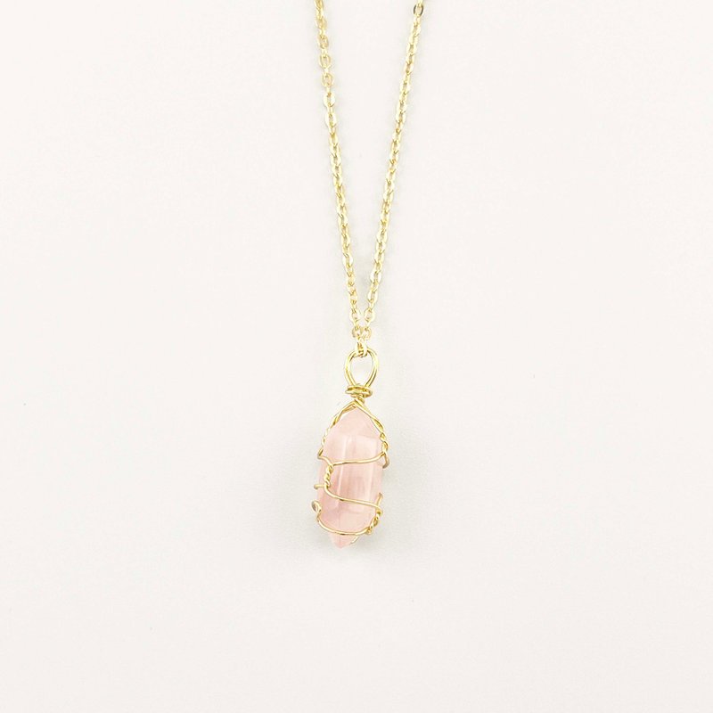 [Original crystal braided necklace] Good popularity rose quartz gold - Necklaces - Crystal Pink