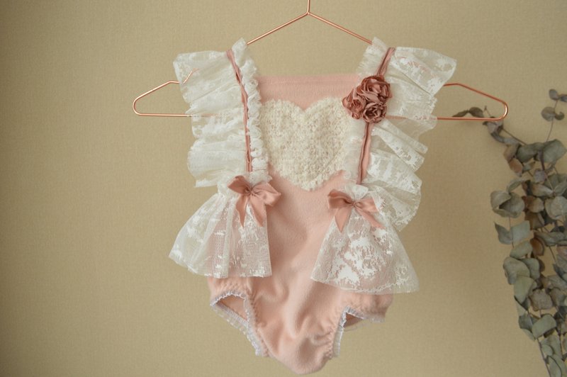 Sitter girl 6-12 month pink and white lace romper photo prop - 男/女童禮服 - 其他材質 粉紅色