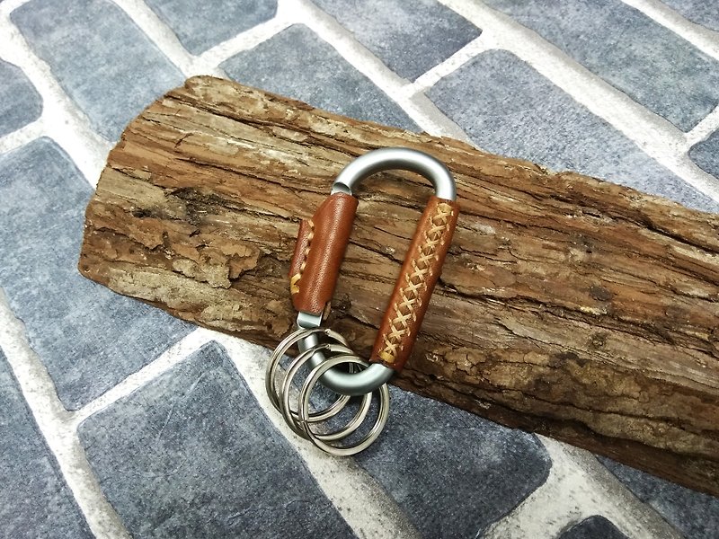 MICO Carabiner leather wrapped Key holder, key chain, key fob, karabiner Type B - Keychains - Genuine Leather Brown