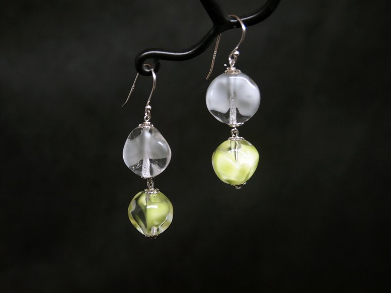 #GE0152 Murano Glass Beads Earring - ต่างหู - แก้ว สีเทา