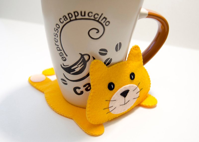 Ginger Cat Mug Rug (Coaster) - ที่รองแก้ว - วัสดุอีโค สีส้ม