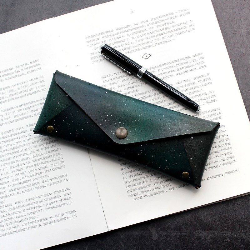 Aurora leather large-capacity pencil case, leather pencil case, stationery bag, glasses case can be customized graduation gift - Pencil Cases - Genuine Leather Multicolor