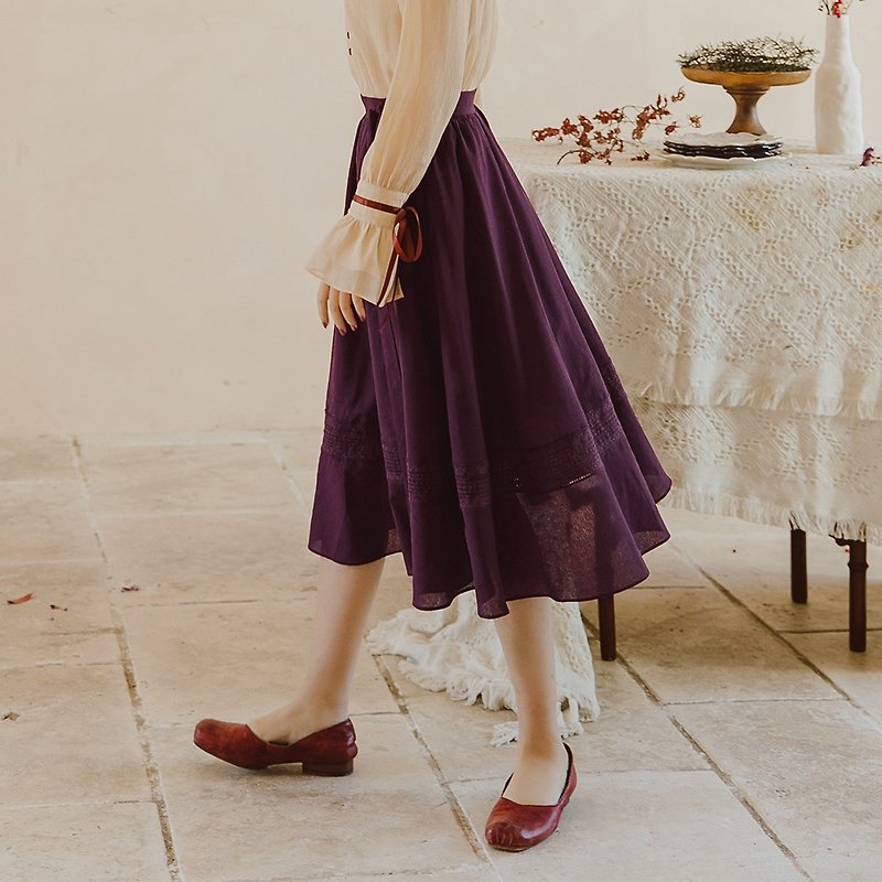 Annie Chen 2020 spring new lace skirt female autumn and winter small French retro low-key purple a-line skirt - One Piece Dresses - Other Materials 