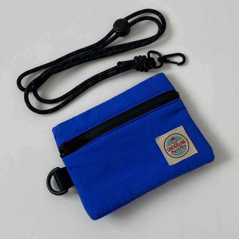 Underline Blue Nylon Flip Pocket with Strap/ Wallet / Coin Purses - 零錢包/小錢包 - 棉．麻 藍色