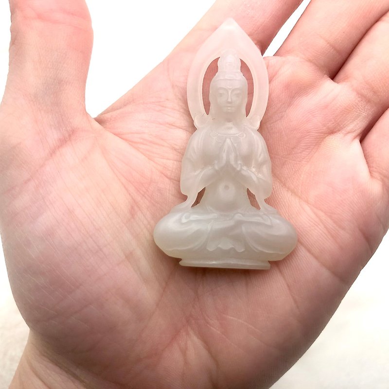 Meditation-Hotian Tian Jade Smoke Purple Belt Lotus Root Pink Bodhisattva Pendant Small Ornament/Delicate/Can Stand/Peace/Calm - Items for Display - Jade Gray