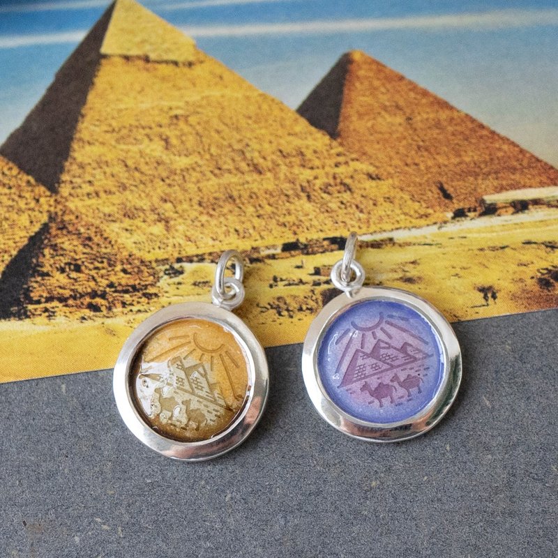 Wanderlust Egypt: Pyramids & Camel 925 Sterling Silver Handmade Enamel Necklace - Necklaces - Sterling Silver Silver