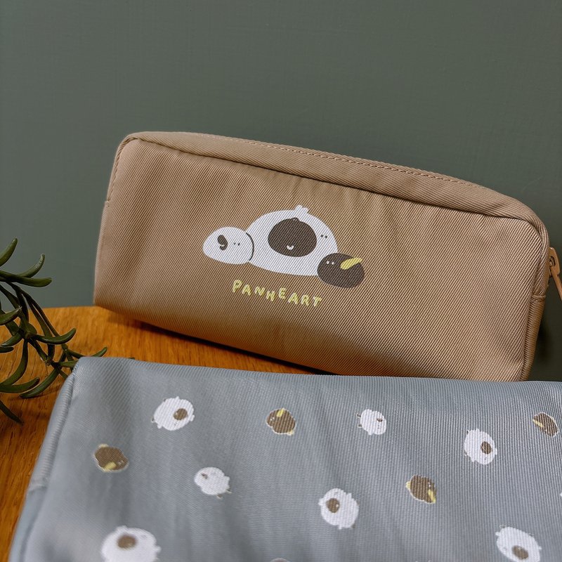 White jade pearl glutinous rice balls/double-sided pattern large-capacity pencil case - Pencil Cases - Nylon Khaki