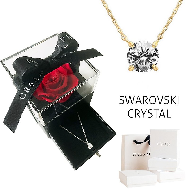 Preserved flower Swarovski Stone diamond rose gift box (gift/birthday/gift/Christmas gift) - สร้อยคอ - โลหะ 