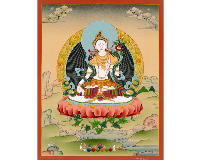 原創手繪白度母 | 藏傳菩薩掛畫 - 壁貼/牆壁裝飾 - 其他材質 多色