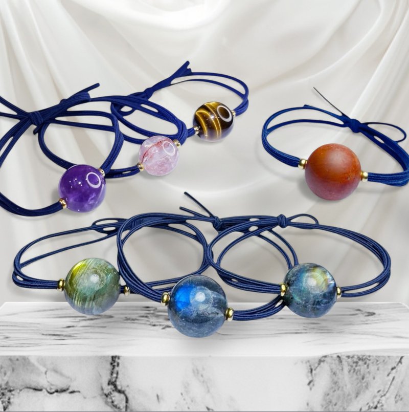 水晶髮圈 髮束 手繩 虎眼石 藍月光石 紫水晶 阿賽白水晶 金曜石 - 髮夾/髮圈 - 水晶 多色