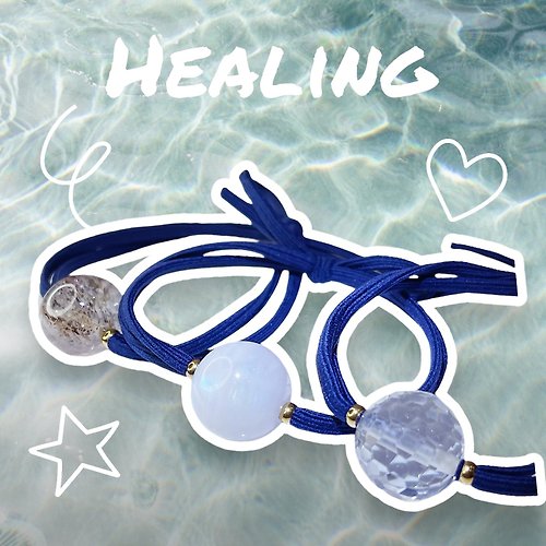 OLINA DESIGN歐林娜設計 減壓療癒天然水晶髮束 手繩 海藍寶石 兩用 能量 紫水晶 黃水晶