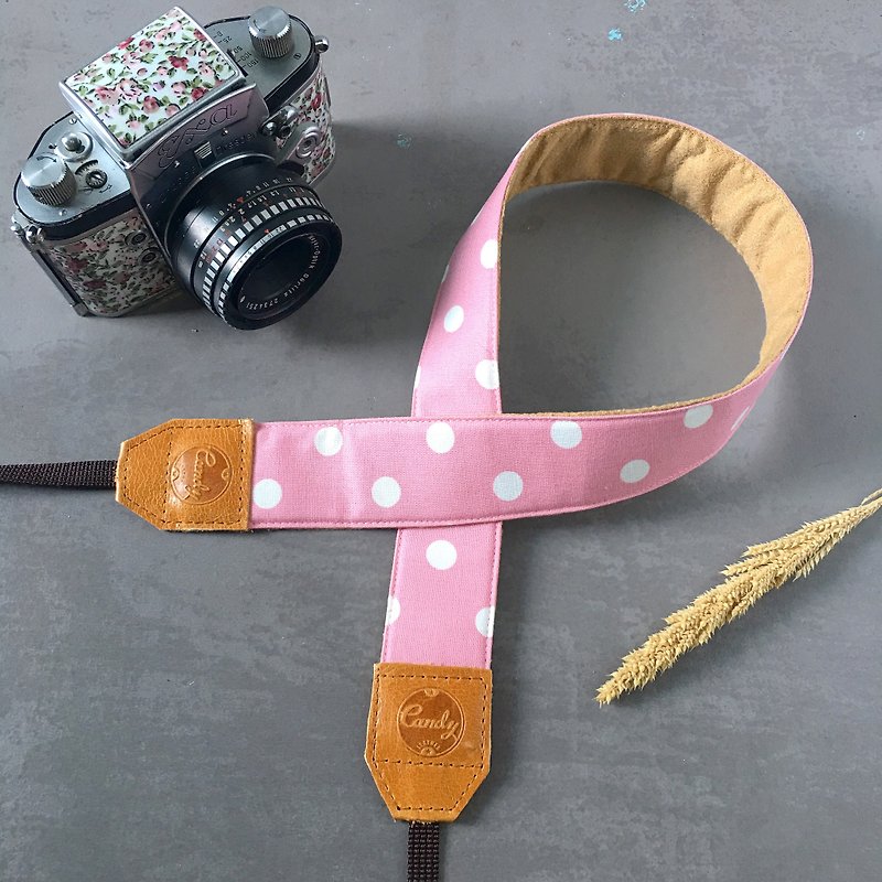 Pink Polkadot Mirrorless or DSLR Camera Strap - 菲林/即影即有相機 - 棉．麻 粉紅色