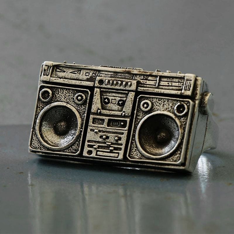 Mexican Biker Ring sterling silver skull BOOMBOX hiphop two finger music Boy DJ - リング - 金属 シルバー