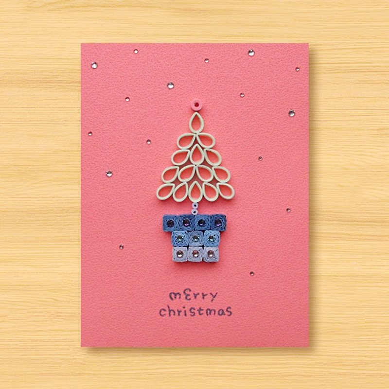 Hand-rolled paper luminous card _ Christmas blessing small potted merry christmas - การ์ด/โปสการ์ด - กระดาษ สึชมพู
