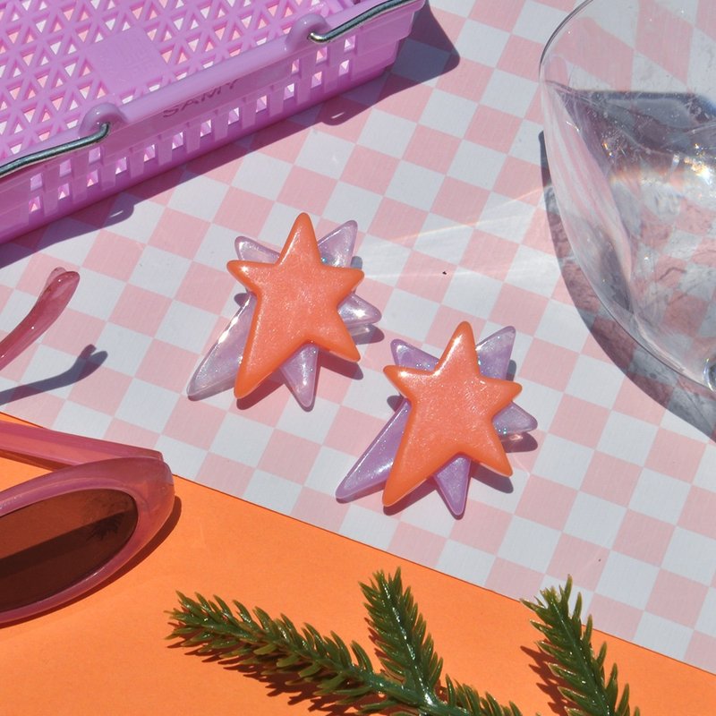 Dopamine Star On-Ear Earrings/Fanta Orange/ Acrylic Earrings - ต่างหู - อะคริลิค 