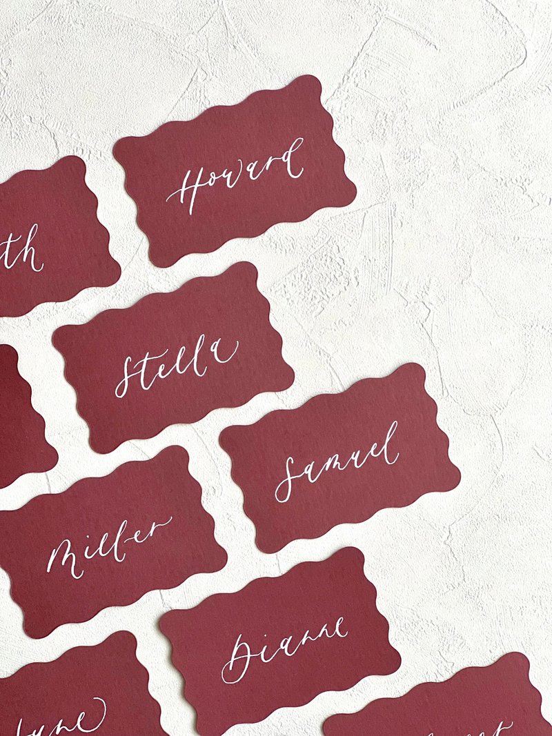 Hand Lettered Wavy Shape Place Cards - Cards & Postcards - Paper Red