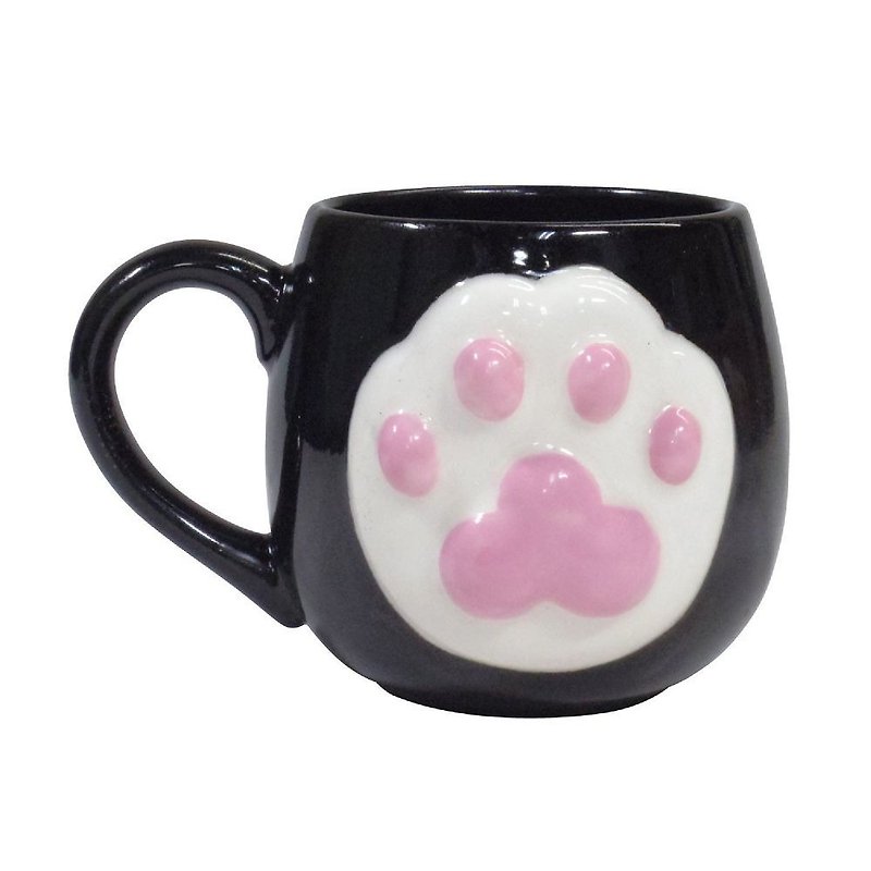 Japanese sunart mug-black cat High five - แก้วมัค/แก้วกาแฟ - เครื่องลายคราม สีดำ