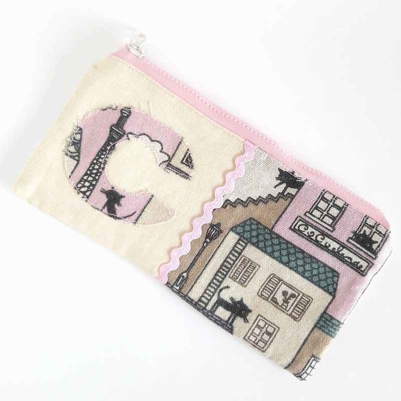 【In Stock】Alphabet Applique Pouch  Mask Pouch (c, Pink x Black cats) - Toiletry Bags & Pouches - Cotton & Hemp Pink