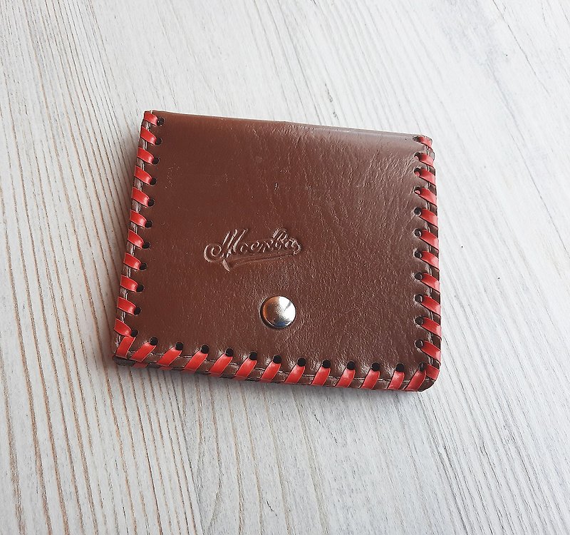 Moskva Moscow small Soviet brown leather wallet vintage button closure purse - 長短皮夾/錢包 - 真皮 