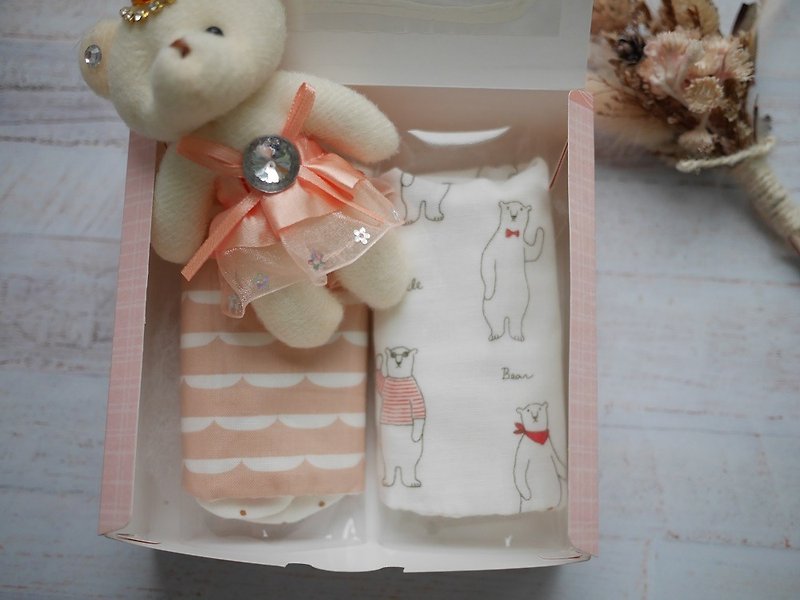 Mi Yue gift box saliva towel two into the group of bears - ผ้ากันเปื้อน - ผ้าฝ้าย/ผ้าลินิน สึชมพู
