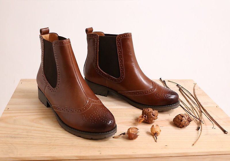American vegetable tanned cowhide leather Oxford Chelsea boots brown - รองเท้าอ็อกฟอร์ดผู้หญิง - หนังแท้ 