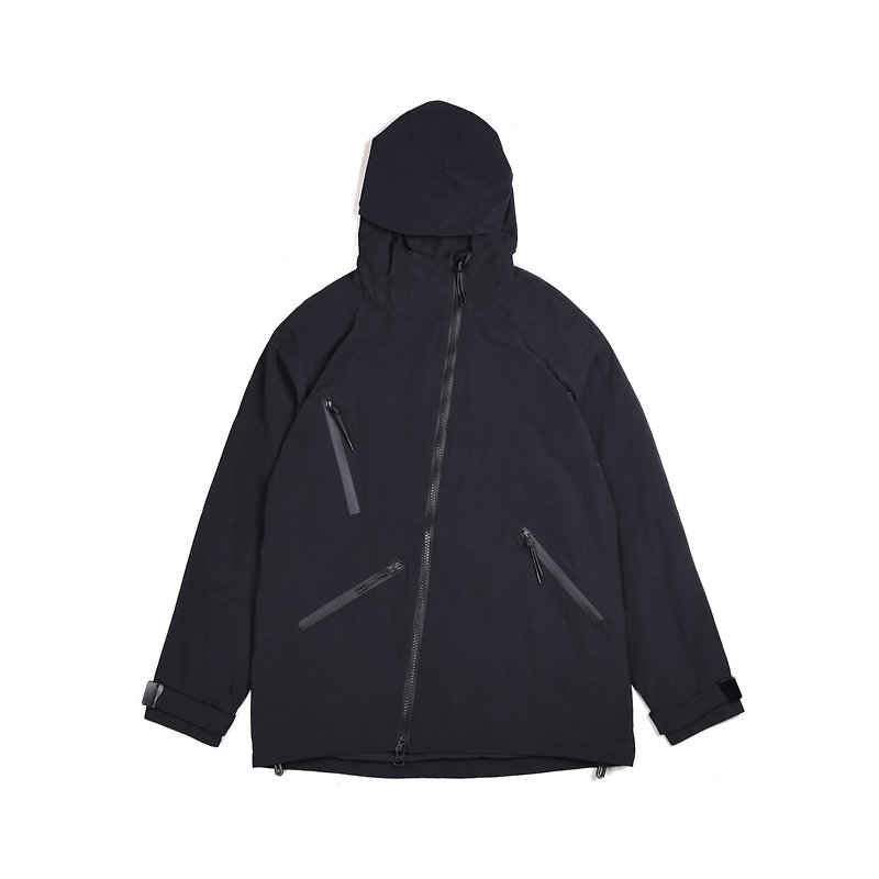 oqLiq - AdHeRe - word asymmetric waterproof trench coat (black) - Men's Coats & Jackets - Other Materials Black