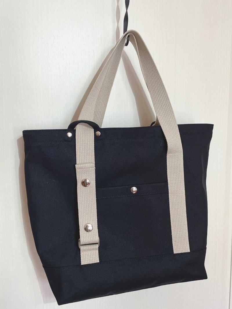 Kurashiki Canvas Adjustable Handle 3-Way Tote Bag A4 Storage 2-Way Lightweight Monotone Black - Handbags & Totes - Cotton & Hemp 