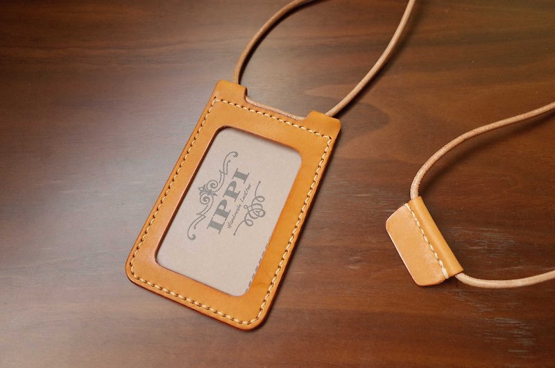 Fully stitched leather straightforward ID holder - Light brown - ที่ใส่บัตรคล้องคอ - หนังแท้ สีส้ม