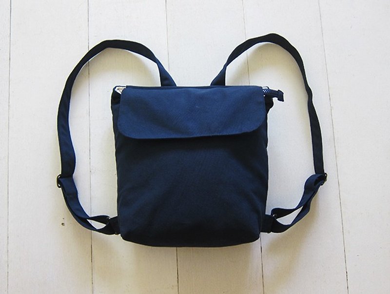 Cotton & Hemp Backpacks Multicolor - Canvas Backpack- Small - Navy + Creamy-White