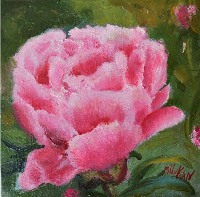 Peony Painting Floral Original Art 牡丹画 Flower Oil Painting Impasto Art - 海報/掛畫/掛布 - 其他材質 多色