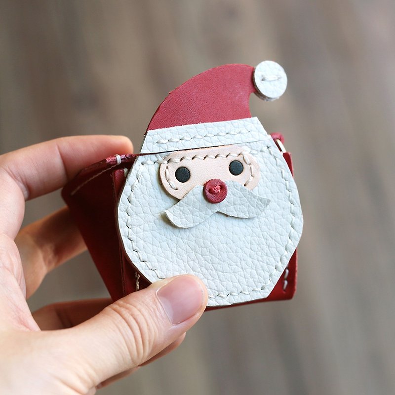 Christmas - Santa Claus Rice Ball Stereo Coin Purse - กระเป๋าใส่เหรียญ - หนังแท้ ขาว