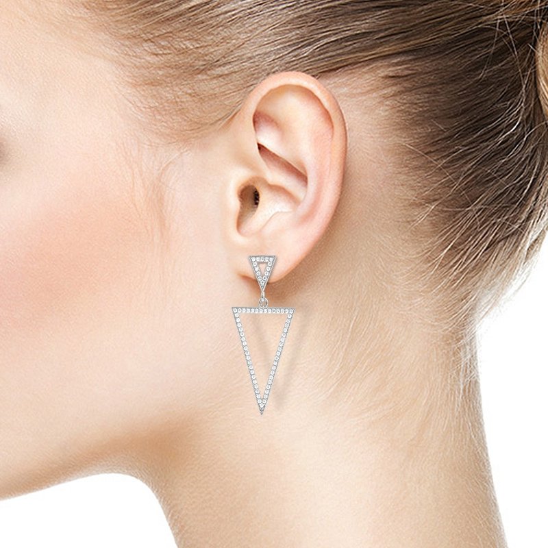 The phantom of Triangle / triangle phantom earrings Swarovski crystal - Earrings & Clip-ons - Crystal Silver