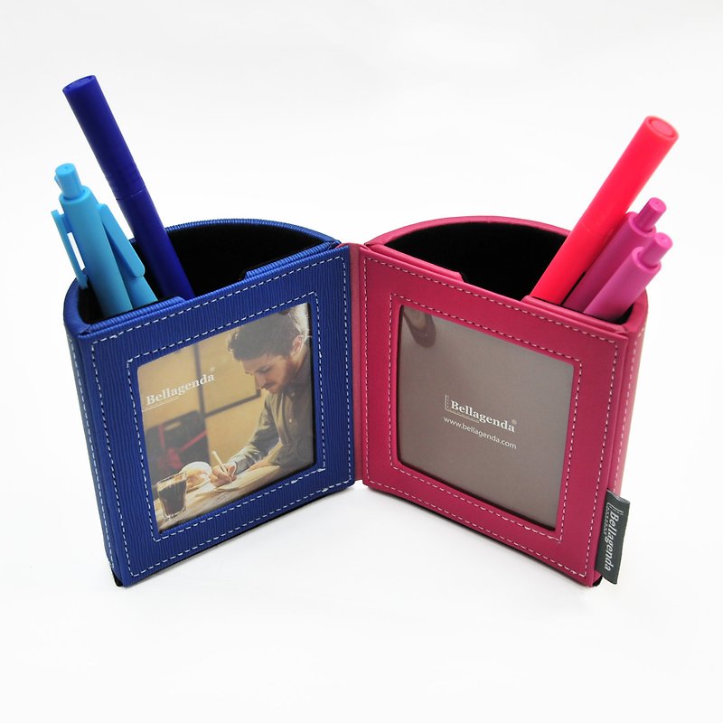 Bellagenda Italian style photo frame pen holder red blue - Pen & Pencil Holders - Faux Leather Multicolor