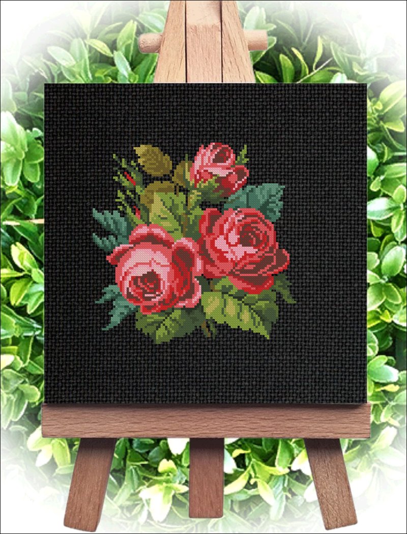 Vintage Cross Stitch Scheme Three roses  - PDF Embroidery Scheme - Knitting, Embroidery, Felted Wool & Sewing - Other Materials 