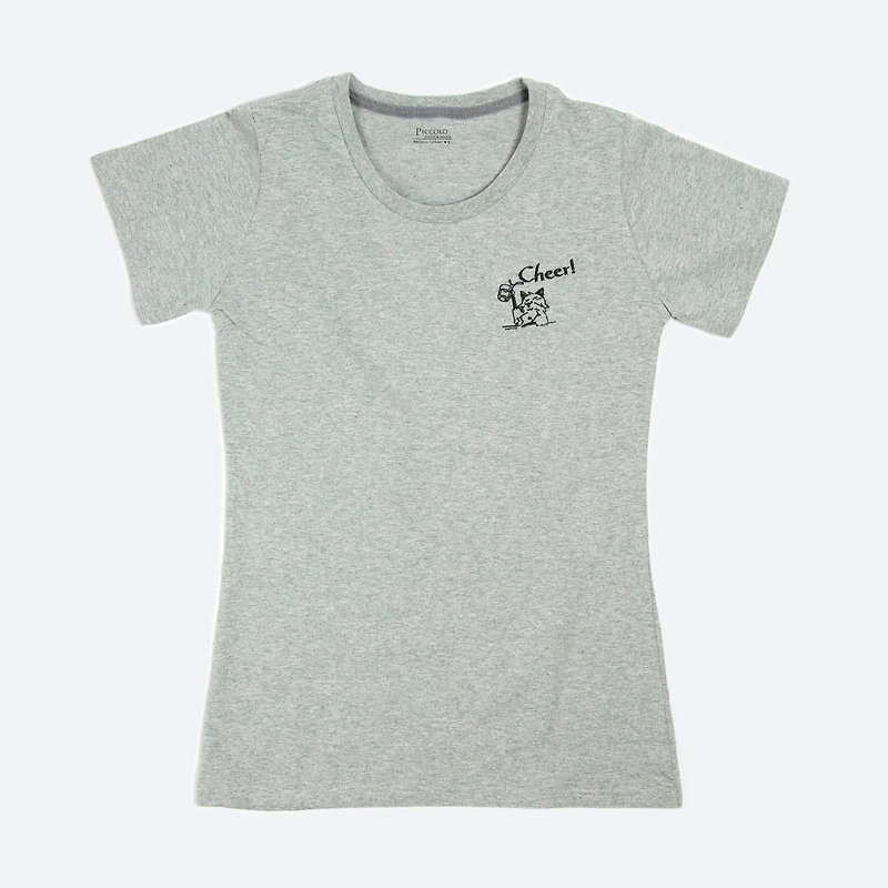 │Cheer! │ fox embroidered gray t-shirt - เสื้อยืดผู้หญิง - ผ้าฝ้าย/ผ้าลินิน สีเทา