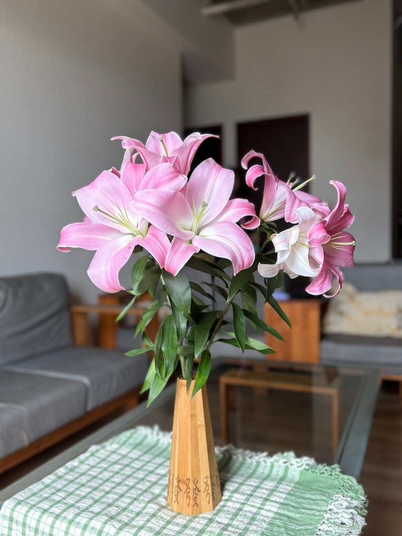 原是竹藝 孟宗竹層積板 八邊形一路發 花瓶 發瓶 - 花瓶/花器 - 木頭 卡其色