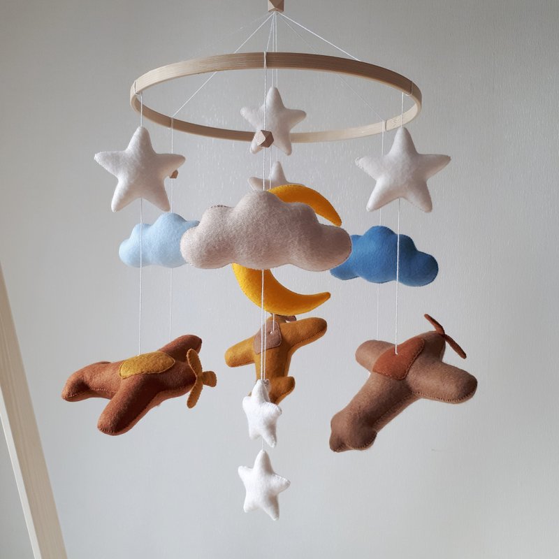 Baby mobile boy, crib mobile airplane nursery decor, sky mobile baby - Kids' Toys - Eco-Friendly Materials Multicolor