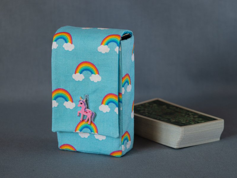 Unicorn Blue Rainbow Cotton Tarot Cards Case Oracle Deck Pouch Tarot Deck Holder - Other - Cotton & Hemp Blue