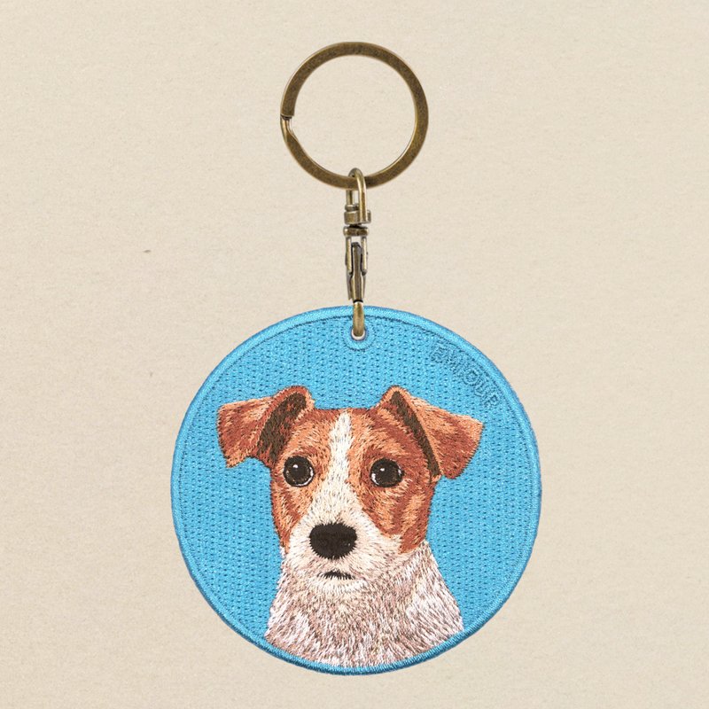 EMJOUR Reversible Embroidery Charm - Jack Russell | - พวงกุญแจ - งานปัก สึชมพู