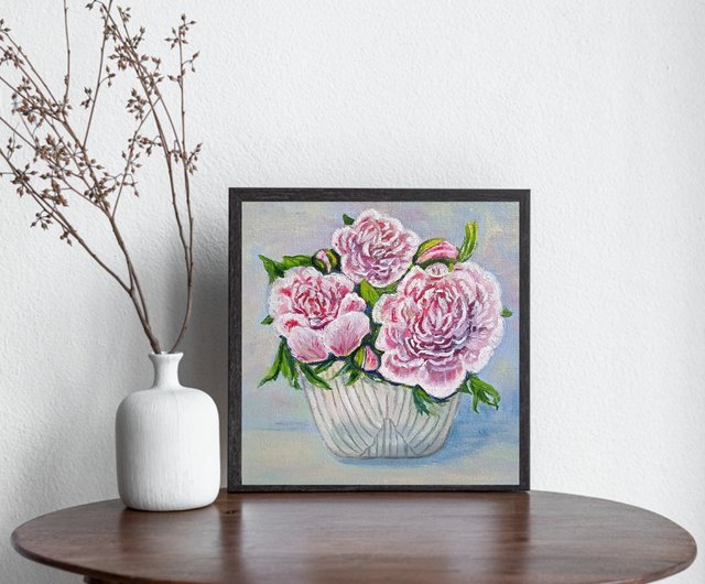 油彩画 バラの花瓶 シルバーフレーム付き 油彩画 バラの花瓶 シルバーフレーム付き