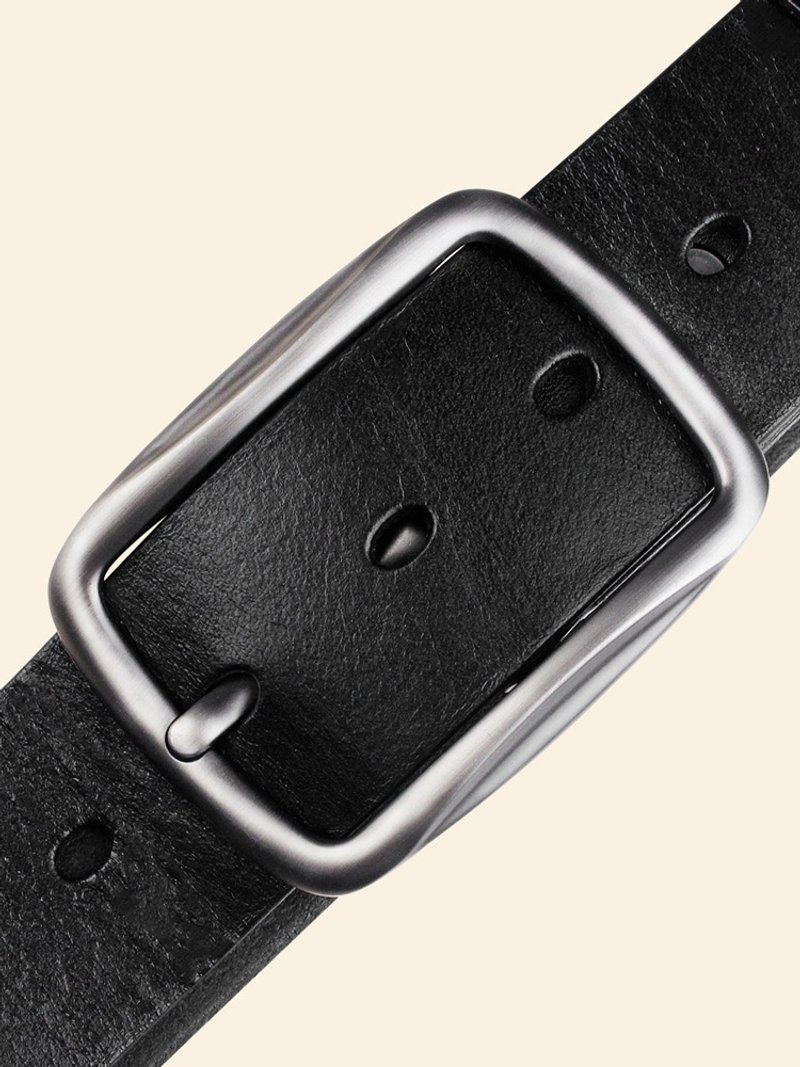 Handmade Genuine Leather Men's Belt Width 3.7cm Pin Buckle Belts For Business - Belts - Genuine Leather Black