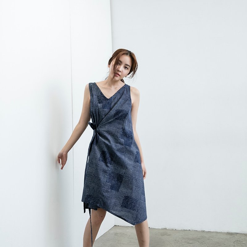 Multi-dressing dress - Wind print - ชุดเดรส - ผ้าฝ้าย/ผ้าลินิน สีน้ำเงิน