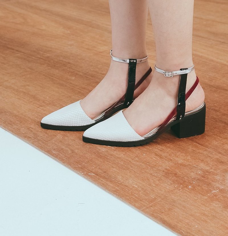Multicolor string staggered structure pointed rough with leather sandals white - รองเท้ารัดส้น - หนังแท้ ขาว