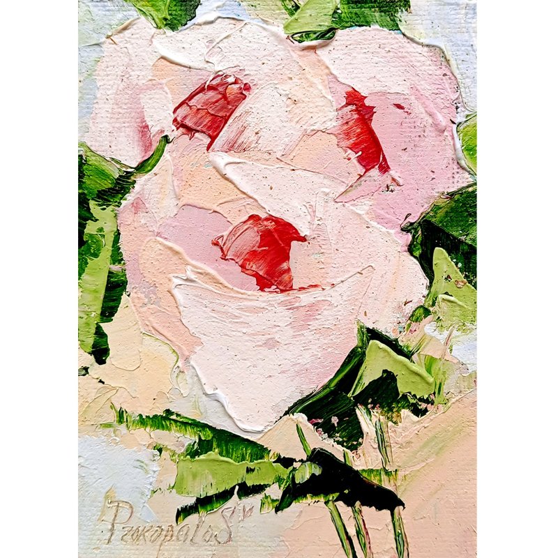 Peonies Painting Floral Oil Flowers Peony Original Art (13 cm * 18 cm) - Wall Décor - Other Materials Pink