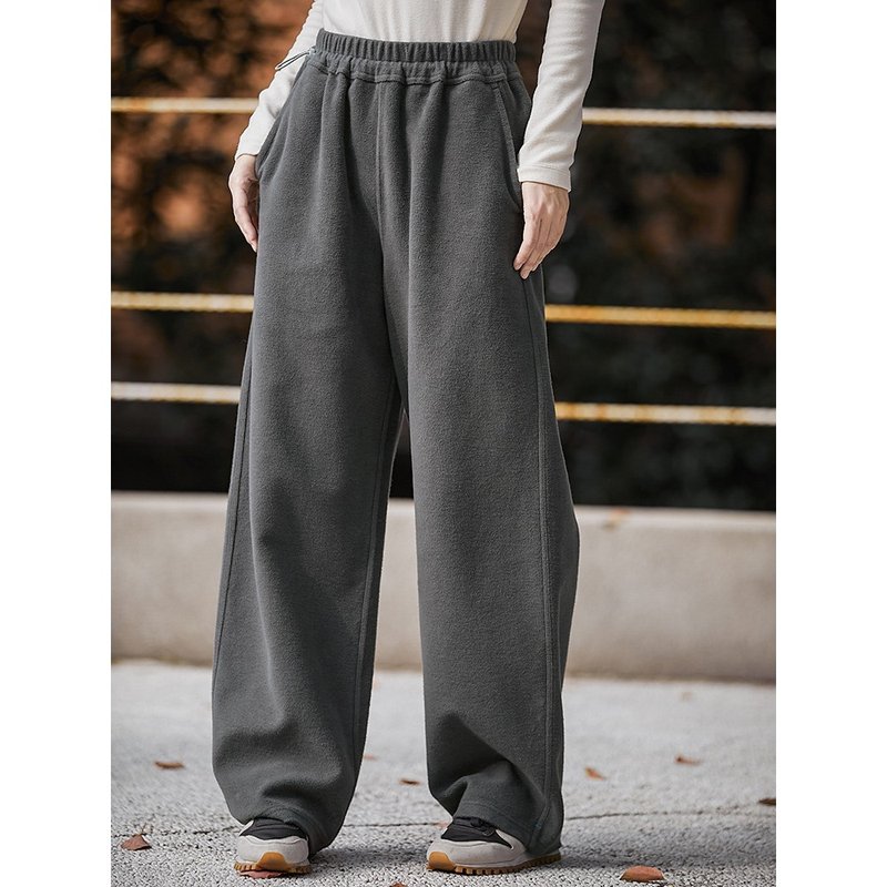 Smoked gray pure cotton thick warm knitted straight casual sweatpants - Women's Pants - Cotton & Hemp 