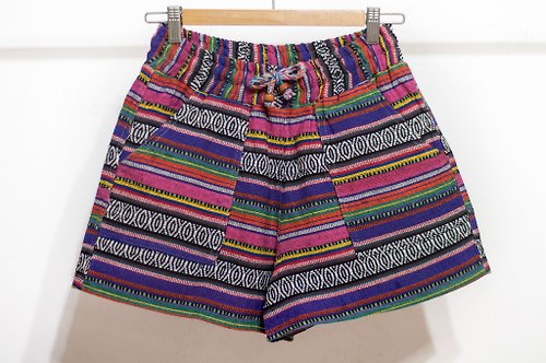 omhandmade 女裝民族風針織短褲 拼接棉質針織短褲-南美洲熱帶雨林鮮豔彩虹風
