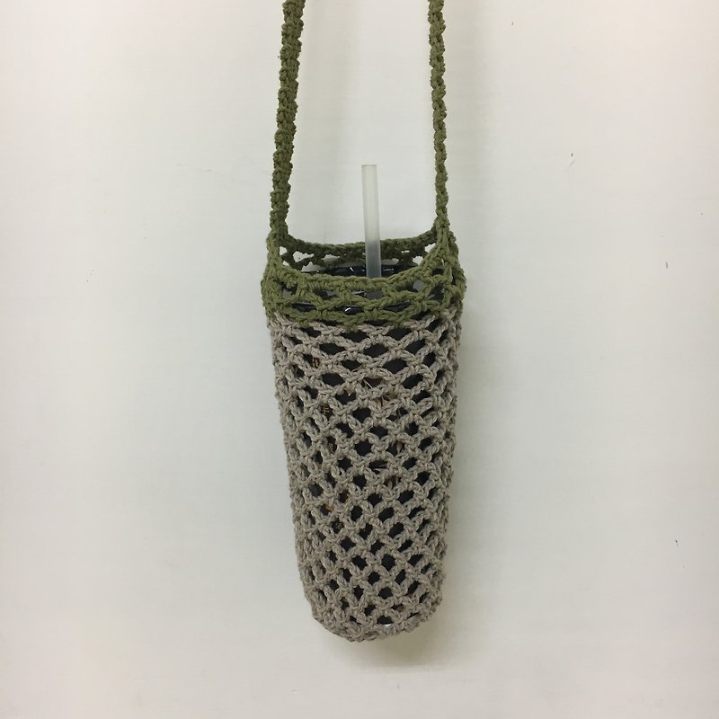 Dual-use bottled woven mesh bag, khaki matcha - Handbags & Totes - Cotton & Hemp Khaki
