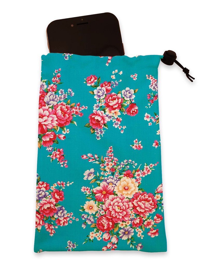 Wipe the universal bag flower cloth peony blue ll mobile phone bag - กระเป๋าเครื่องสำอาง - เส้นใยสังเคราะห์ สีเขียว