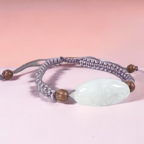 瓔珞珠寶盒 E.L.Jewelry Box 【願‧事事如意】白翡雕花翡翠編織手鍊| 天然緬甸玉翡翠A貨|送禮